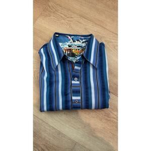 Robert Graham Blue Stripe Button-Down Shirt – Size XL